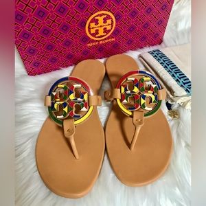 Tory Burch ENAMEL MILLER SOFT SANDAL Size 7-10 Color: Multi / Natural Vachetta